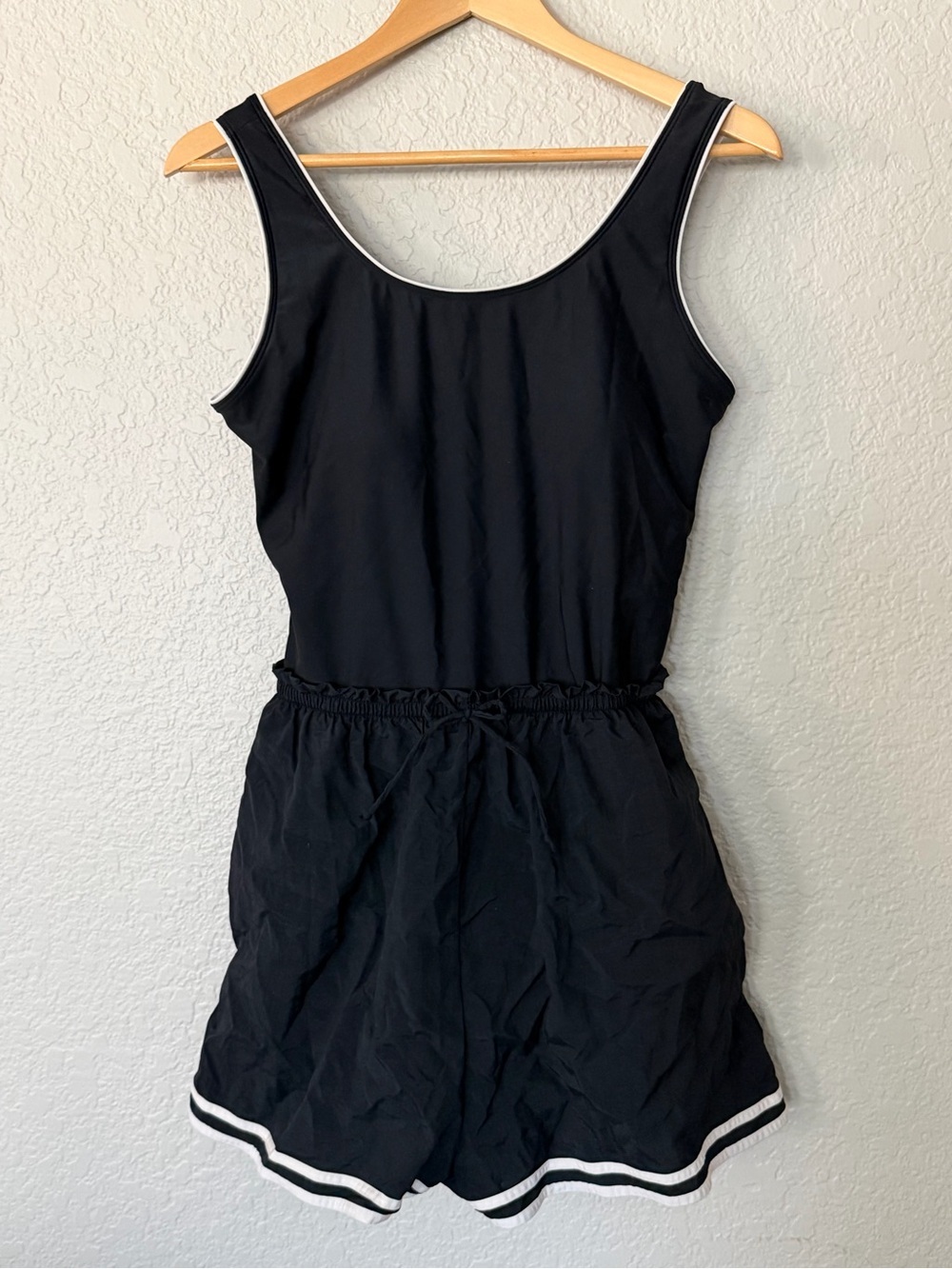 SWIM365 Black Swimwear one piece swimsuit built in shorts White Trim vintage